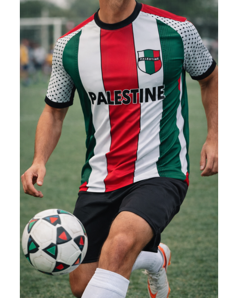 2024 Palestine Football Shirt - Stripe Flag with Keffiyeh Pattern