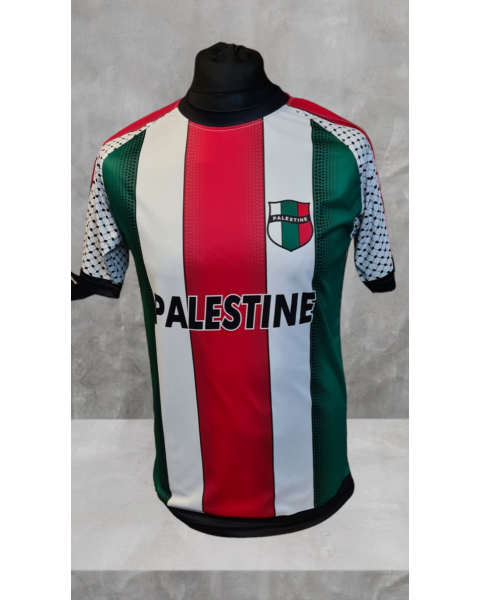 2024 Palestine Football Shirt - Stripe Flag with Keffiyeh Pattern