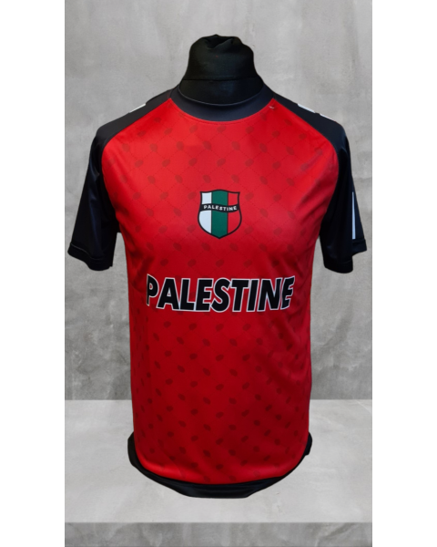 2024 Palestine Football Shirt - Red with Keffiyeh Pattern