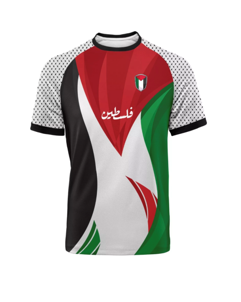 Palestine Football Shirt - Classic 2024 - Flag Colour with Kuffiah Coloured Sleeves