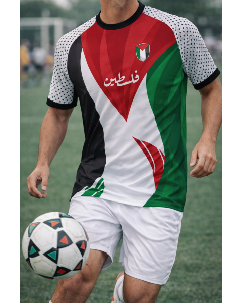 Palestine Football Shirt - Classic 2024 - Flag Colour with Kuffiah Coloured Sleeves