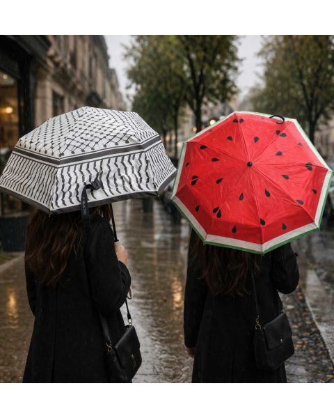Palestine Solidarity Umbrella's in Kuffiyah and Watermelon colours
