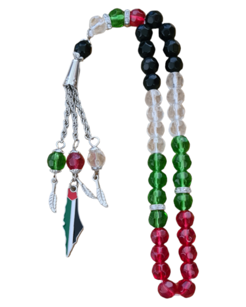 Palestine Flag Coloured 33 Bead Tasbeeh with Map Pendant