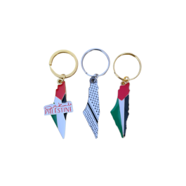 Set of 2 Palestine Map & Key of Return Brooch Pins - Red Heart & Gold Finish main image 1