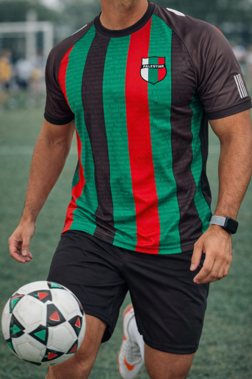 2024 Palestine Football Shirt - Flag Colours with Names of Martyrs