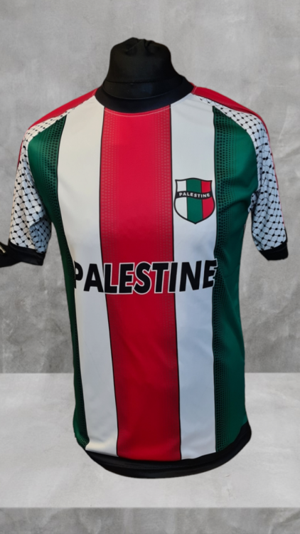 2024 Palestine Football Shirt - Stripe Flag with Keffiyeh Pattern