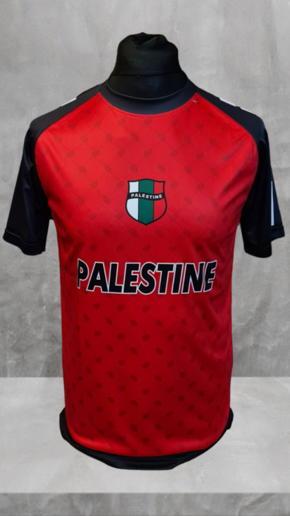2024 Palestine Football Shirt - Red with Keffiyeh Pattern