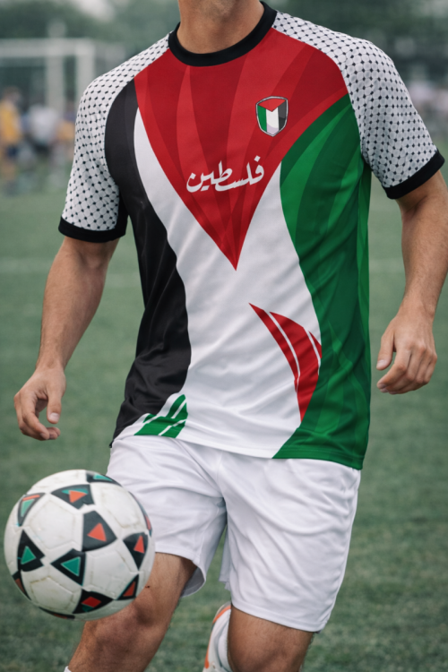 Palestine Football Shirt - Classic 2024 - Flag Colour with Kuffiah Coloured Sleeves