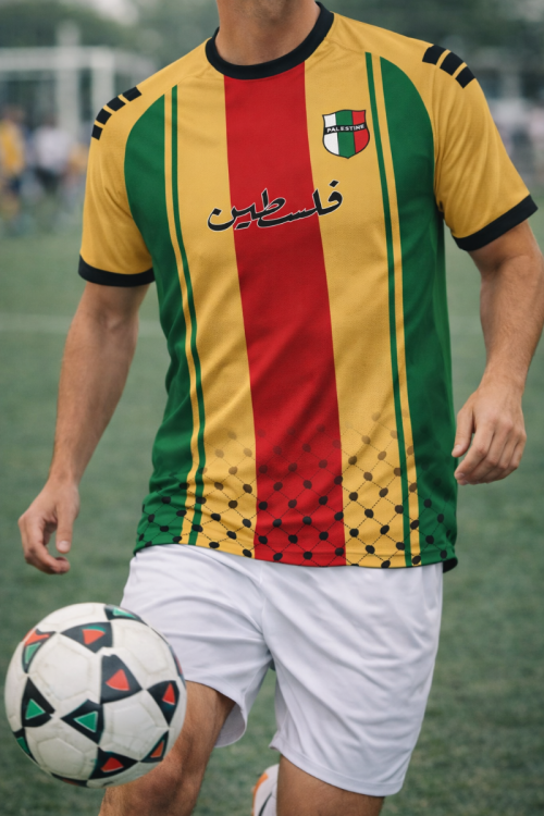 Palestine Football Shirt - Yellow, Red & Green Stripe