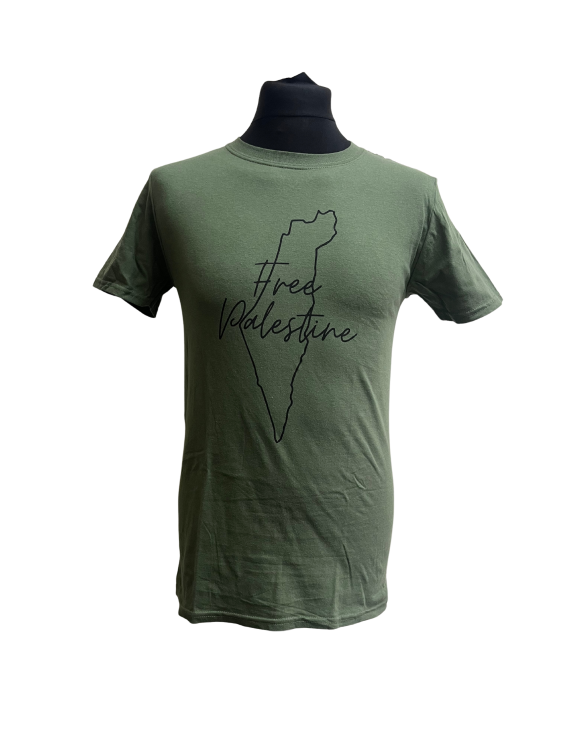 Palestine Map Outline - Free Palestine - Adult - T-shirts-Dark Green-Small