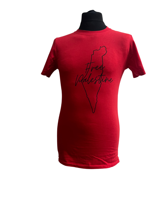 Palestine Map Outline - Free Palestine - Adult - T-shirts-Red-Small