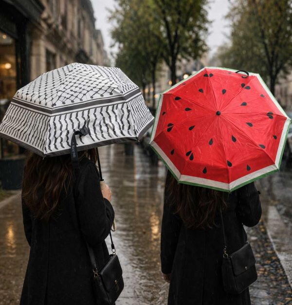 Palestine Solidarity Umbrella's in Kuffiyah and Watermelon colours