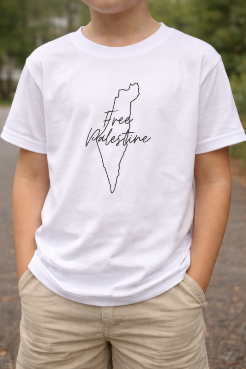 Palestine Map Outline Children T-Shirt-White-Large Children