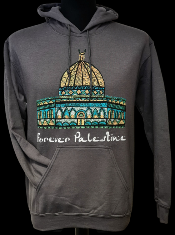 Forever Palestine - Dome of the Rock - Stash Pocket Hoodie-Grey-Small
