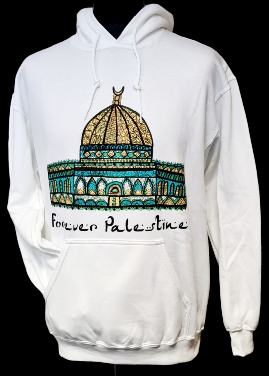 Forever Palestine - Dome of the Rock - Stash Pocket Hoodie-White-Small