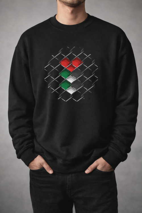 Fenced Palestine Flag - Adult Jumper - Black - Medium