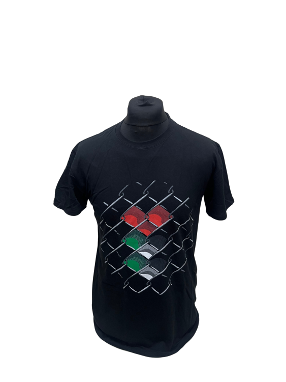 Fenced Palestine Flag - Adult T-Shirt-Black-Medium