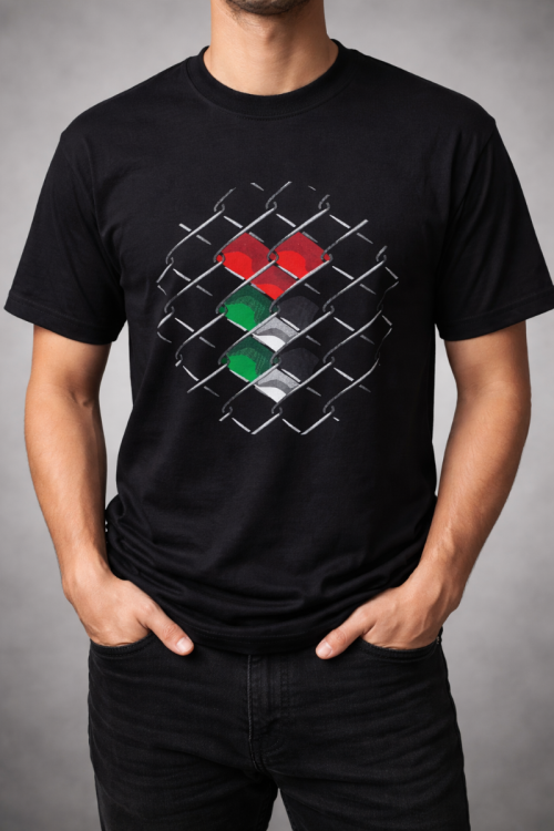 Fenced Palestine Flag - Adult T-Shirt-Black-Medium