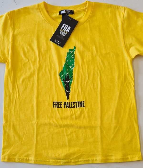 Hand on Map Free Palestine Children T-Shirt-Yellow-Large Children