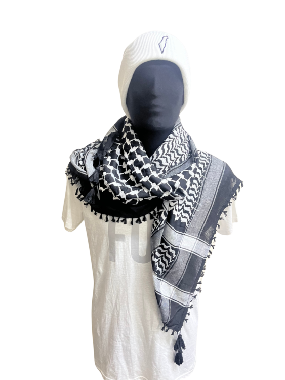 Kuffiyah in Black with white pattern and Black tassles