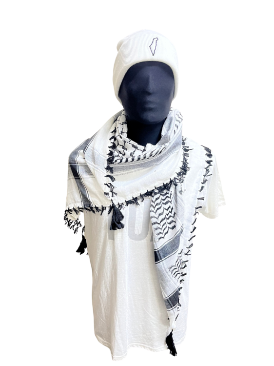 Kuffiyah in Black and White with Black tassles