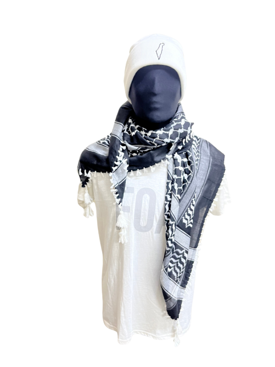 Kuffiyah in Black with white pattern and white tassles