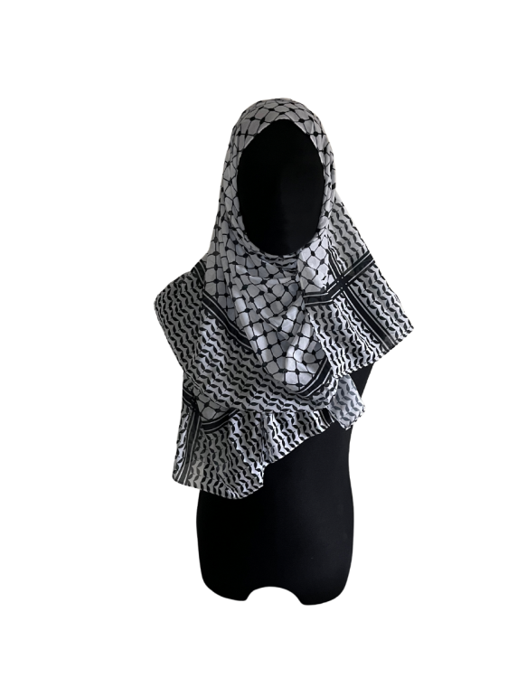 Ladies Hijab with Traditional Black & White Kuffiyah Pattern