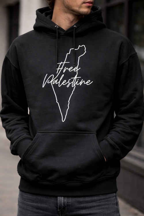 Free Palestine - Map Outline - Hoodie-Black-Medium