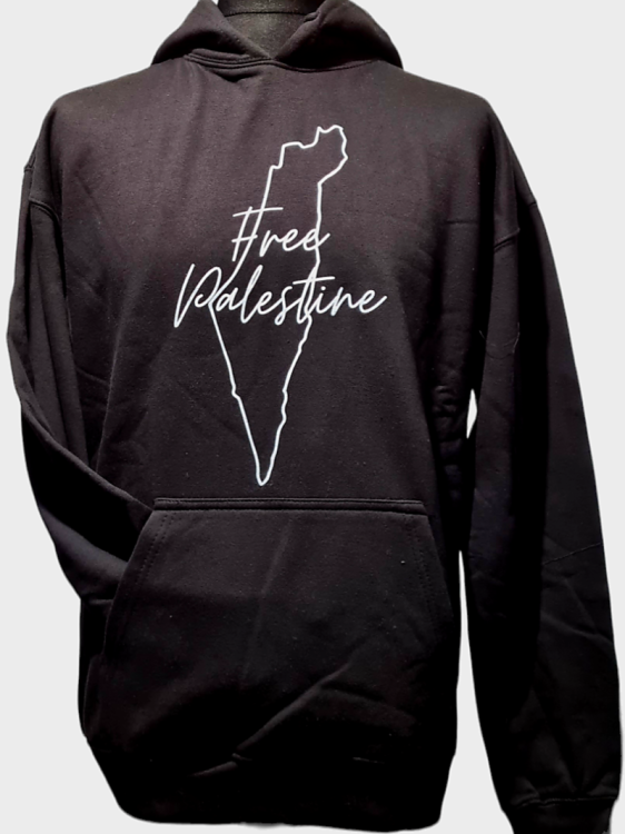 Palestine Map Outline Adult Pocket Hoody-Black-Small