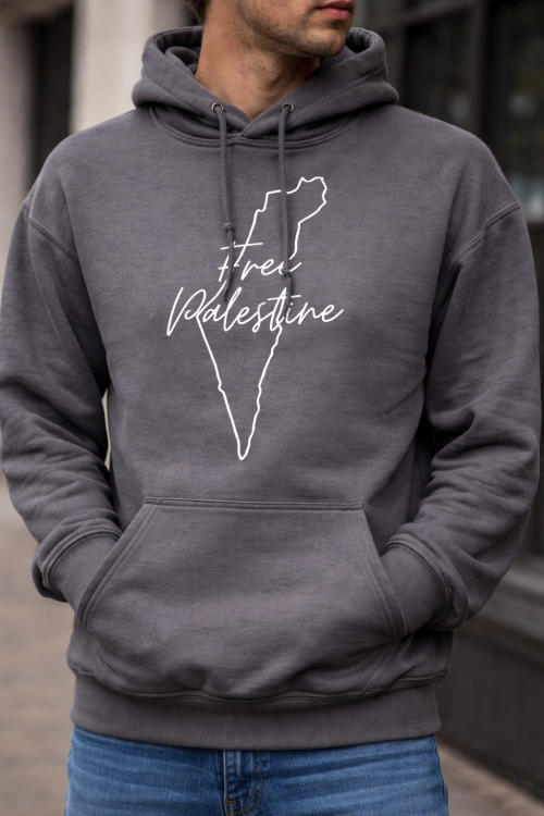 Free Palestine - Map Outline - Hoodie-Grey-Medium