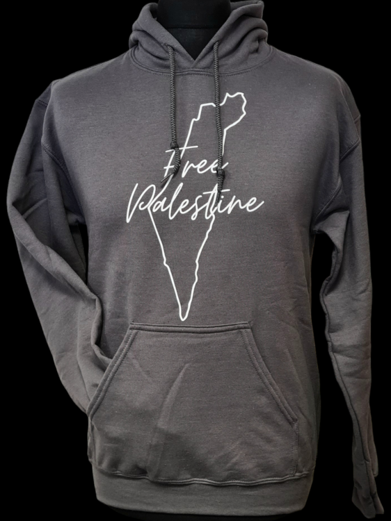 Palestine Map Outline Adult Pocket Hoody-Grey-Small