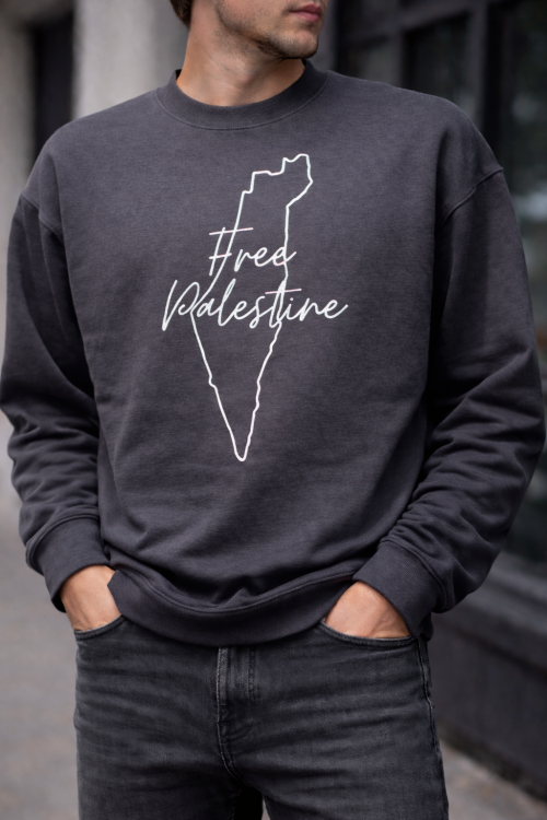 Free Palestine - Map Outline - Jumper-Grey-Small