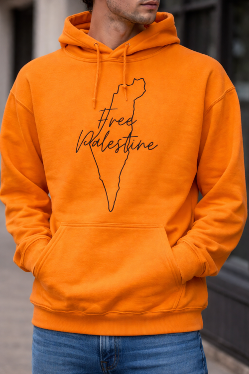 Free Palestine - Map Outline - Hoodie-Orange-Medium