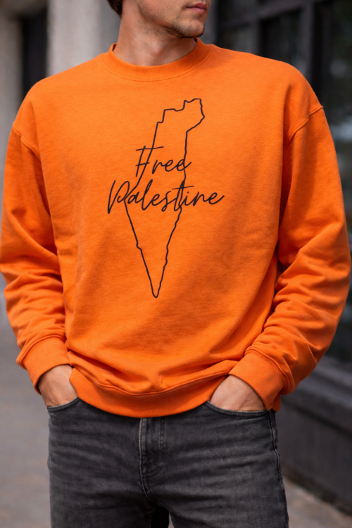Free Palestine - Map Outline - Jumper-Orange-Medium