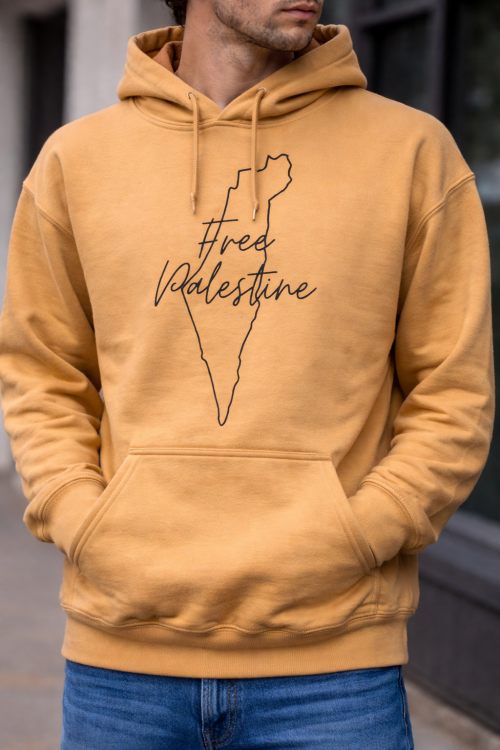 Free Palestine - Map Outline - Hoodie-Sand-Large