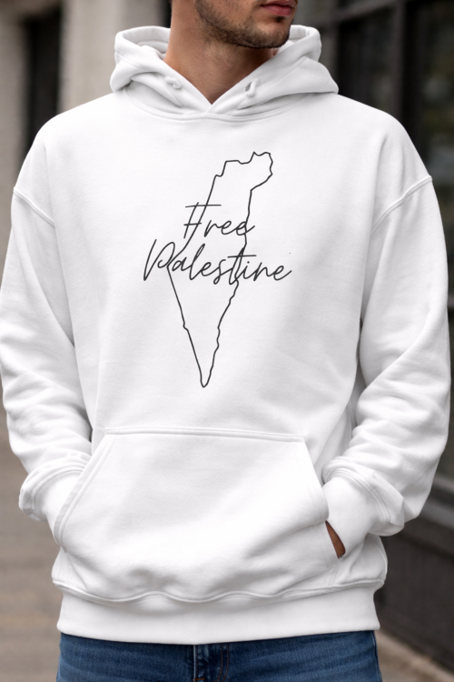 Free Palestine - Map Outline - Hoodie-White-Medium