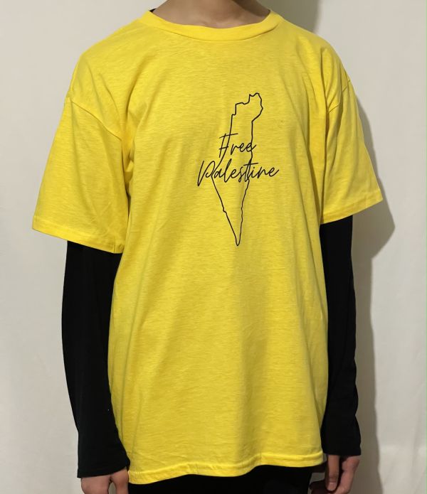 Palestine Map Outline Children T-Shirt-Yellow-Large Children