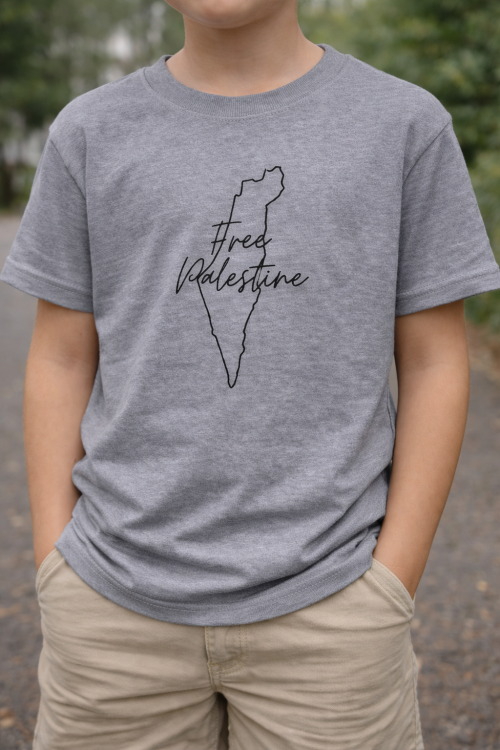 Palestine Map Outline Children T-Shirt-Grey-Large Children