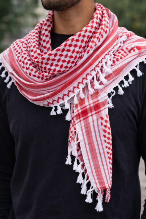 Made in Palestine Keffiyeh - Red colour (Kuffiyah) from Hirbawi