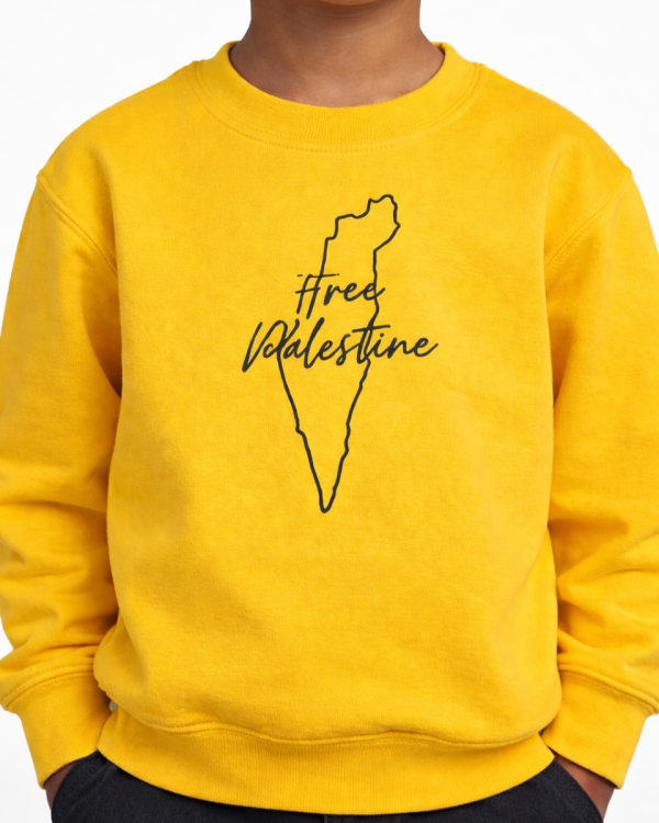Free Palestine - Map Outline - Child Jumper-Yellow-Small
